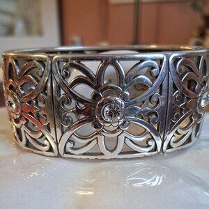 Brighton Retired Belmonte Wide Silver Filigree Cuff Bracelet